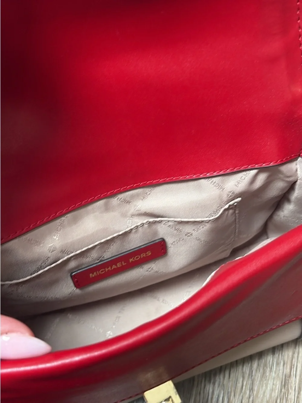 Michael Kors Red Leather Crossbody with Gold Chain